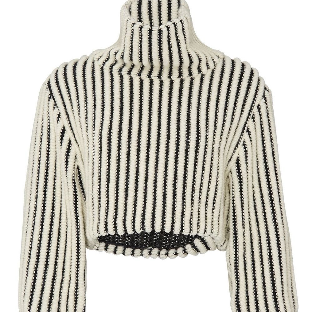 Sid Neigum Black and White Striped Jane Cropped Turtleneck Sweater